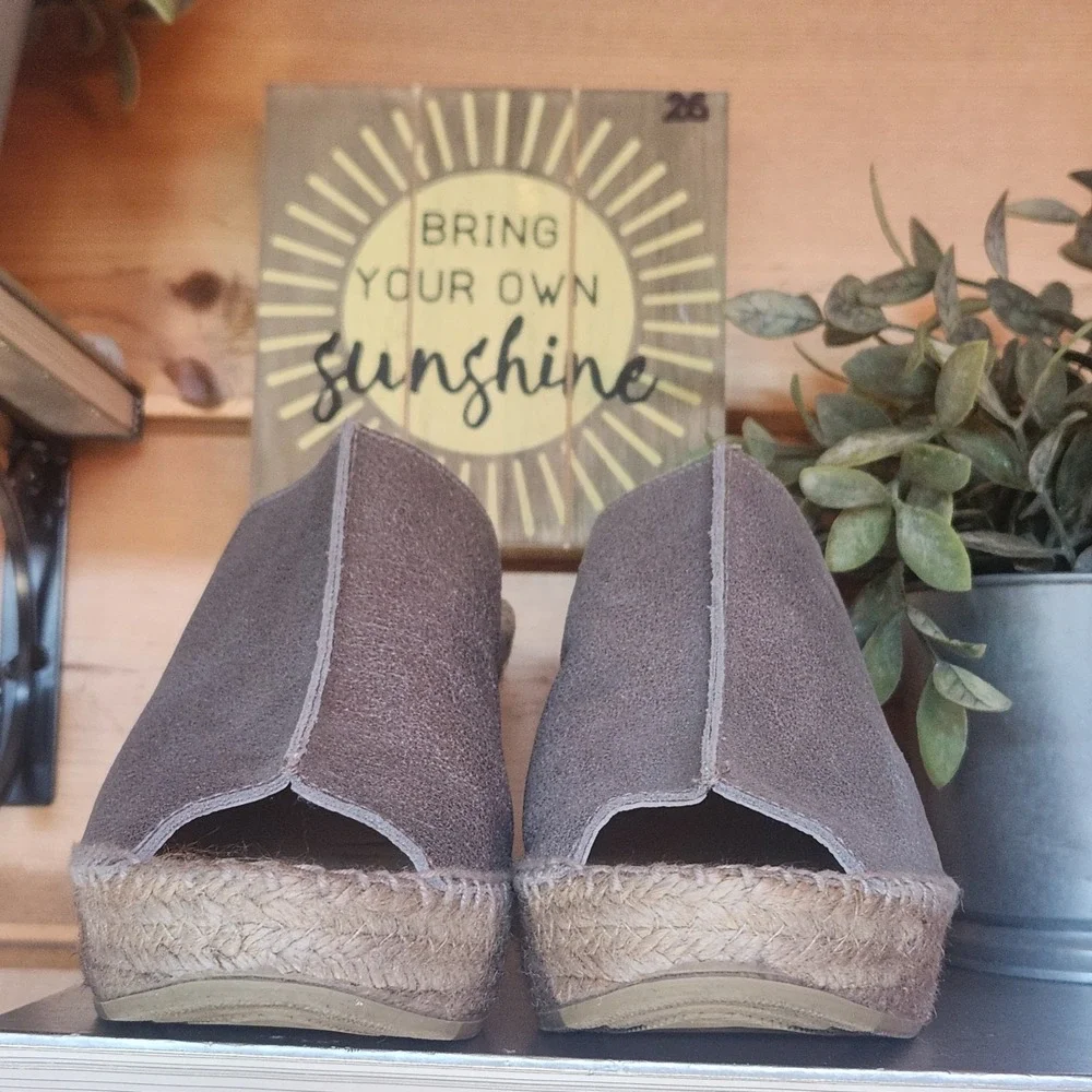 Andre Assous Espadrilles Slide On Mule Sandals Platform Wedge Jute Leather‎ Sz 7